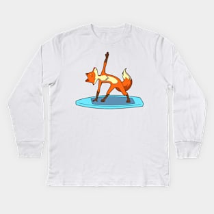 Cartoon Fuchs macht SUP Yoga Kids Long Sleeve T-Shirt